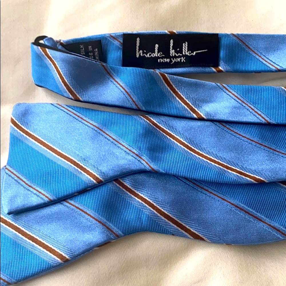Nicole Miller striped bow tie blue and brown